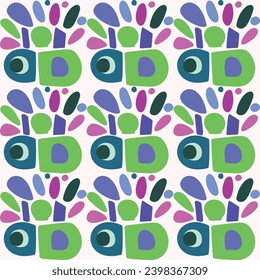 Colorful blob leaf for flat scandi style seamless vector kids pattern. Fun whimsical nature for boy baby wallpaper. Scandi block print bold funny print.