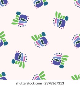 Colorful blob leaf for flat scandi style seamless vector kids pattern. Fun whimsical nature for boy baby wallpaper. Scandi block print bold funny print.