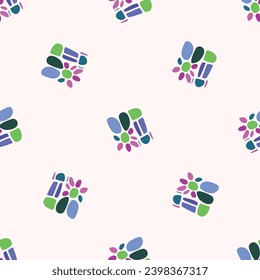 Colorful blob leaf for flat scandi style seamless vector kids pattern. Fun whimsical nature for boy baby wallpaper. Scandi block print bold funny print.