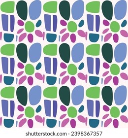 Colorful blob leaf for flat scandi style seamless vector kids pattern. Fun whimsical nature for boy baby wallpaper. Scandi block print bold funny print.