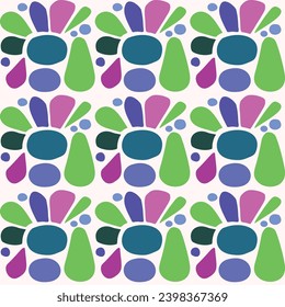 Colorful blob leaf for flat scandi style seamless vector kids pattern. Fun whimsical nature for boy baby wallpaper. Scandi block print bold funny print.