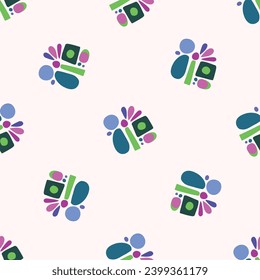 Colorful blob leaf for flat scandi style seamless vector kids pattern. Fun whimsical nature for boy baby wallpaper. Scandi block print bold funny print.