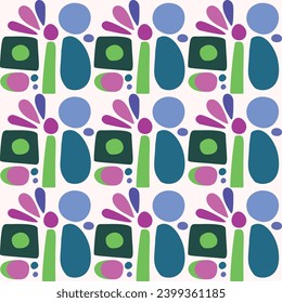 Colorful blob leaf for flat scandi style seamless vector kids pattern. Fun whimsical nature for boy baby wallpaper. Scandi block print bold funny print.