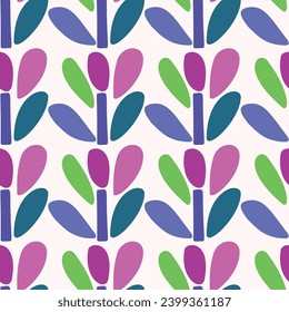 Colorful blob leaf for flat scandi style seamless vector kids pattern. Fun whimsical nature for boy baby wallpaper. Scandi block print bold funny print.