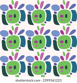 Colorful blob leaf for flat scandi style seamless vector kids pattern. Fun whimsical nature for boy baby wallpaper. Scandi block print bold funny print.