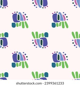 Colorful blob leaf for flat scandi style seamless vector kids pattern. Fun whimsical nature for boy baby wallpaper. Scandi block print bold funny print.