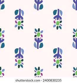 Colorful blob leaf for flat scandi style seamless vector kids pattern. Fun whimsical nature for boy baby wallpaper. Scandi block print bold funny print.