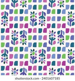 Colorful blob leaf for flat scandi style seamless vector kids pattern. Fun whimsical nature for boy baby wallpaper. Scandi block print bold funny print.