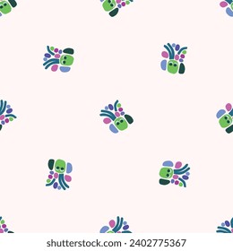 Colorful blob leaf for flat scandi style seamless vector kids pattern. Fun whimsical nature for boy baby wallpaper. Scandi block print bold funny print.