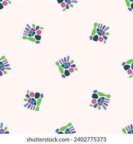 Colorful blob leaf for flat scandi style seamless vector kids pattern. Fun whimsical nature for boy baby wallpaper. Scandi block print bold funny print.