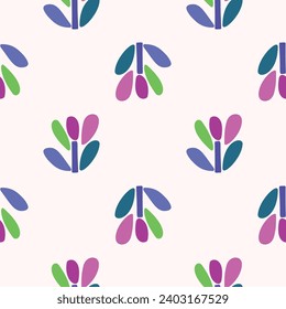 Colorful blob leaf for flat scandi style seamless vector kids pattern. Fun whimsical nature for boy baby wallpaper. Scandi block print bold funny print.