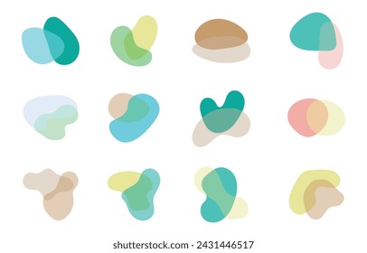 Bunte Blob Shapes Kollektion mit Pastellfarbe, isoliert auf weißem Hintergrund. Organische flüssige und abstrakte unregelmäßige Formen. Vector Design Elemente für kreative Banner und Dekorationen