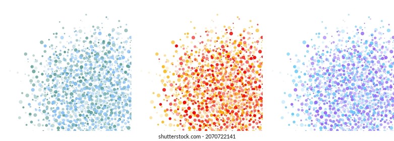 Colorful blobs of dots pattern set. Blots of dot backgrounds. Vector illustration