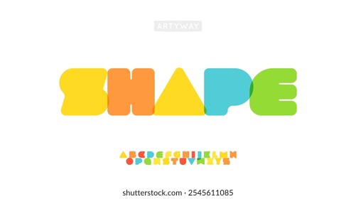 Colorful block alphabet, rounded cube letters, cheerful shapes font for child brand logo, educational zone headline, creative education identity. Vector typeset.