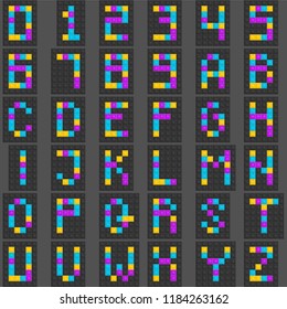 colorful block letter A-Z and number 0-9, flat design