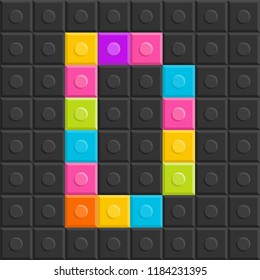 colorful block letter D, flat design