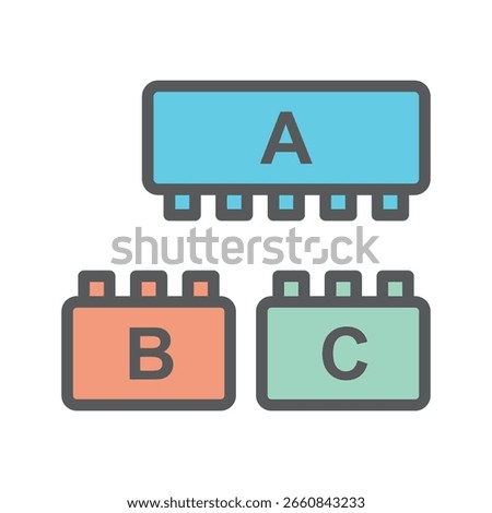 Colorful Block Letters A, B, and C in a Simple, Modern Design
