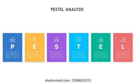 Colorful Block PESTEL Framework for Business Strategy Vector Illustration