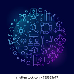Colorful blockchain concept circular vector symbol in thin line style on dark background