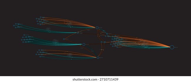 Vetor de rede blockchain colorido com nós e conexões. Diagrama da tecnologia de criptografia. Ethereum sistema descentralizado. Conceito de financiamento digital e estrutura web3.