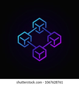 Colorful blockchain technology vector icon or logo element in thin line style on dark background