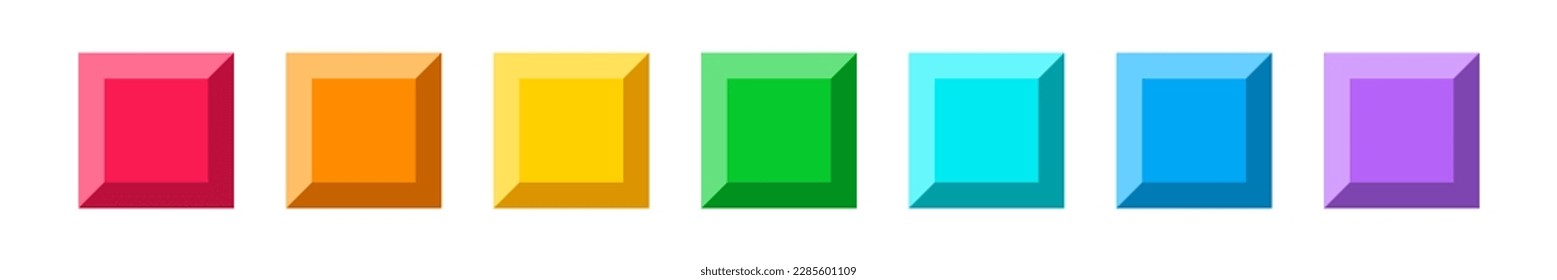 Colorful blocks or bricks mosaic elements for match 3, casual, puzzle mobile video game design. Vector assets for games. Template for Tetris pieces. Classic square shape parts. Bright rainbow colors.