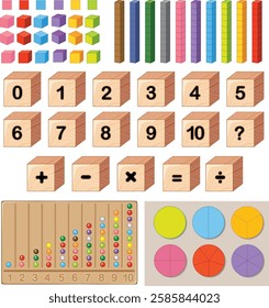 Colorful blocks and charts for learning math concepts