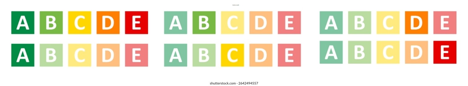 Colorful blocks illustrate nutrition scores from A to E, indicating the healthiness of different food options. Each block uses vibrant colors to represent varying nutritional values distinctly.