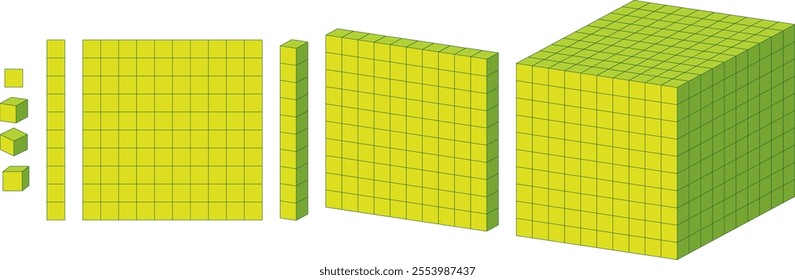 Colorful blocks illustrating mathematical concepts and dimensions