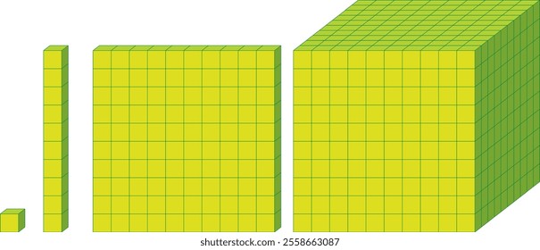 Colorful blocks illustrating mathematical concepts and dimensions