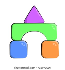 Colorful blocks toy, building game castle and house. Vector flat style illustration isolated on white background eps10