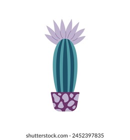 Colorful blooming cacti, succulent in pot. Cute hand drawn sketch of cactus. Doodle style, flat design. Scandinavian, boho style. Vector illustration. Exotic and Tropical Plant, home decor