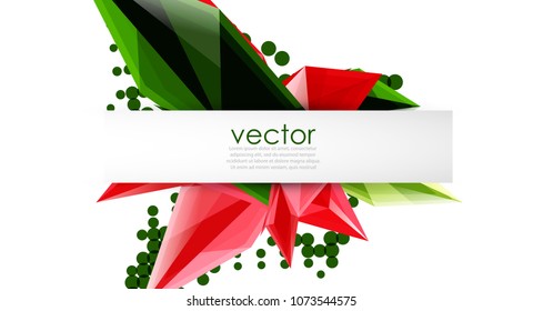 Colorful blooming crystals vector abstract background. Glass transparent effect shiny triangular forms