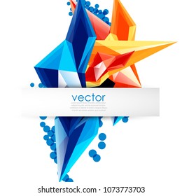 Colorful blooming crystals vector abstract background. Glass transparent effect shiny 3d triangular forms