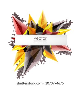 Colorful blooming crystals vector abstract background. Glass transparent effect shiny 3d triangular forms