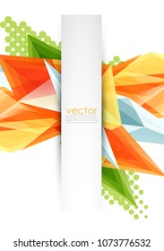Colorful blooming crystals vector abstract background. Glass transparent effect shiny 3d triangular forms