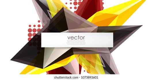 Colorful blooming crystals vector abstract background. Glass transparent effect shiny 3d triangular forms