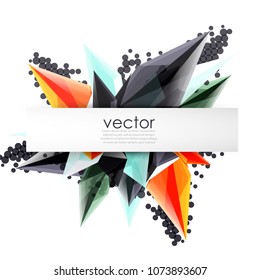 Colorful blooming crystals vector abstract background. Glass transparent effect shiny 3d triangular forms