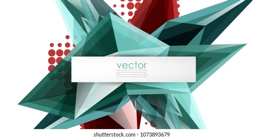 Colorful blooming crystals vector abstract background. Glass transparent effect shiny 3d triangular forms