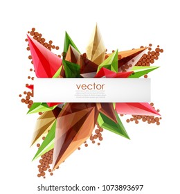 Colorful blooming crystals vector abstract background. Glass transparent effect shiny 3d triangular forms