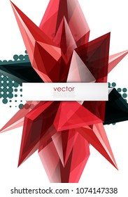 Colorful blooming crystals vector abstract background. Glass transparent effect shiny triangular forms