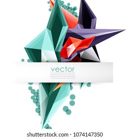 Colorful blooming crystals vector abstract background. Glass transparent effect shiny 3d triangular forms