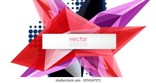 Colorful blooming crystals vector abstract background. Glass transparent effect shiny triangular forms