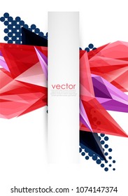 Colorful blooming crystals vector abstract background. Glass transparent effect shiny triangular forms