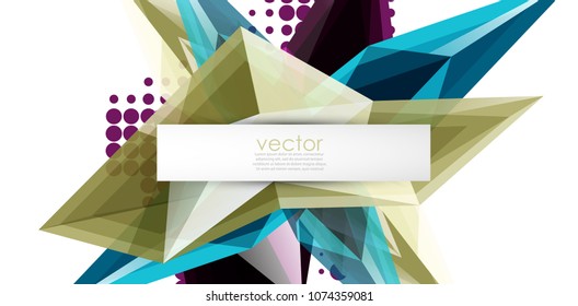 Coloridos cristales florecientes de fondo abstracto vectorial. Efecto transparente de vidrio formas triangulares brillantes 3d