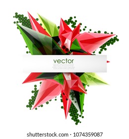 Colorful blooming crystals vector abstract background. Glass transparent effect shiny 3d triangular forms