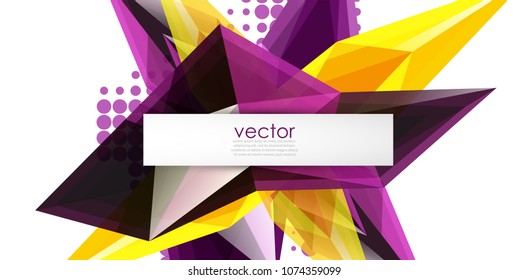 Colorful blooming crystals vector abstract background. Glass transparent effect shiny 3d triangular forms
