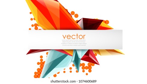 Colorful blooming crystals vector abstract background. Glass transparent effect shiny 3d triangular forms
