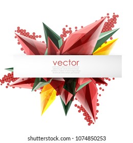 Colorful blooming crystals vector abstract background. Glass transparent effect shiny 3d triangular forms