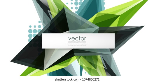 Colorful blooming crystals vector abstract background. Glass transparent effect shiny 3d triangular forms